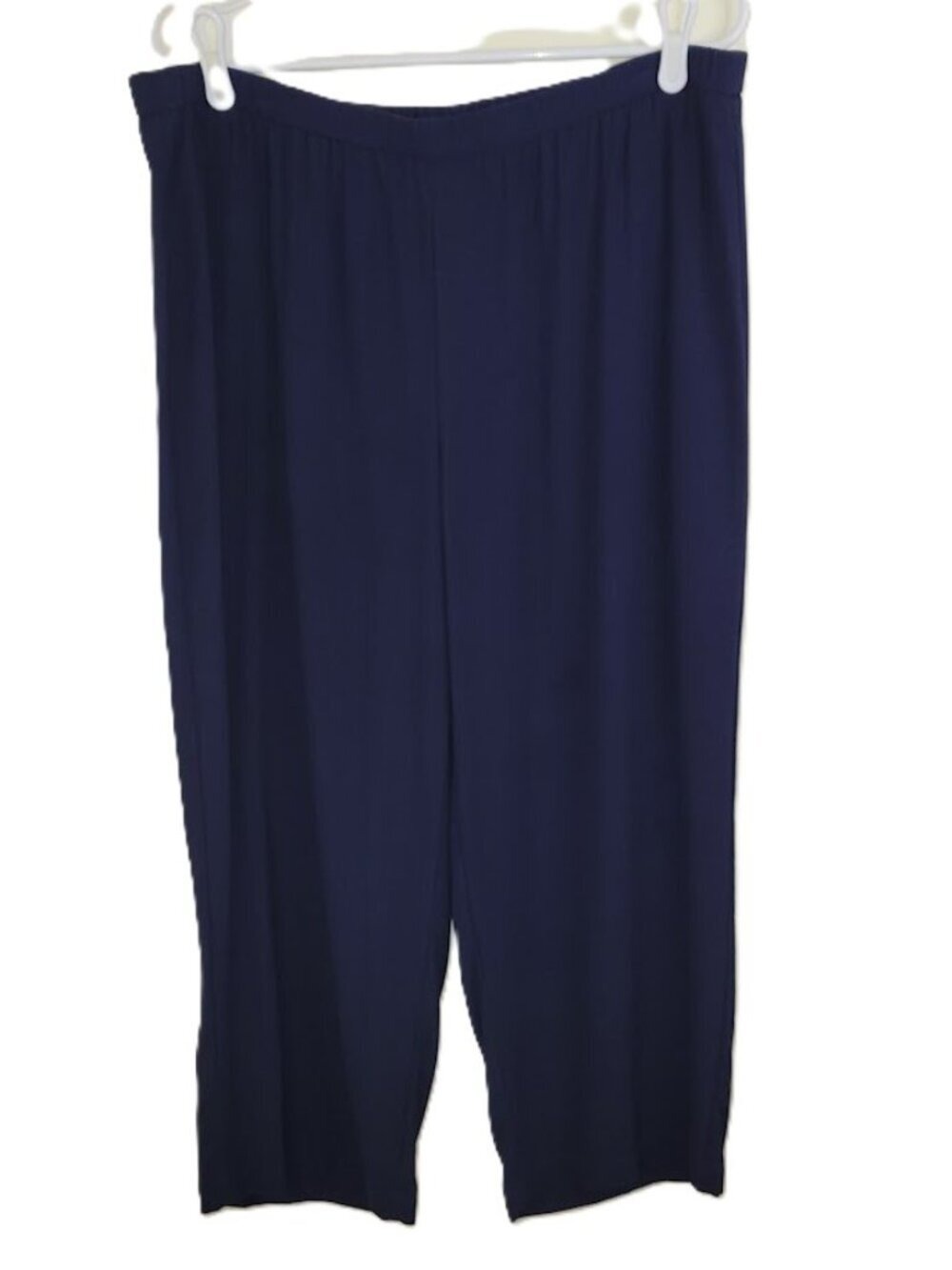 Eileen Fisher Straight Leg Pants Silk Georgette Crepe Pull On Side Navy Size L
